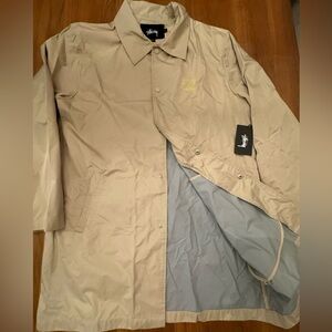 Stussy long coach jacket mens Large beige brand new 90s vintage